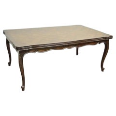 Vintage French Country Oak Parquetry Inlay Refectory Extension Leaf Dining Table