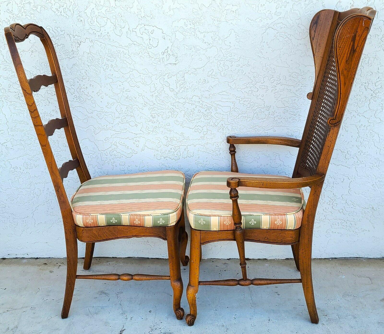 French Provincial Vintage French Country Oak Wingback Dining Chairs, Set of 6 For Sale