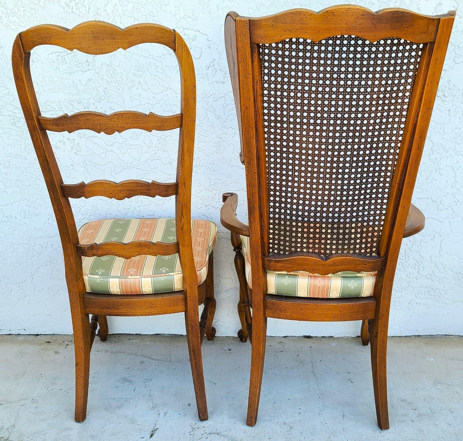 Vintage French Country Oak Wingback Dining Chairs, Set of 6 In Good Condition For Sale In Lake Worth, FL