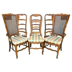 Vintage French Country Oak Wingback Dining Chairs, Set of 6