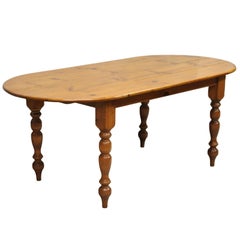 Vintage French Country Oval Pine Wood 78" Baluster Leg Farmhouse Dining Table