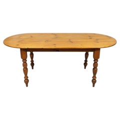 Vintage French Country Oval Pine Wood 78" Baluster Leg Farmhouse Dining Table