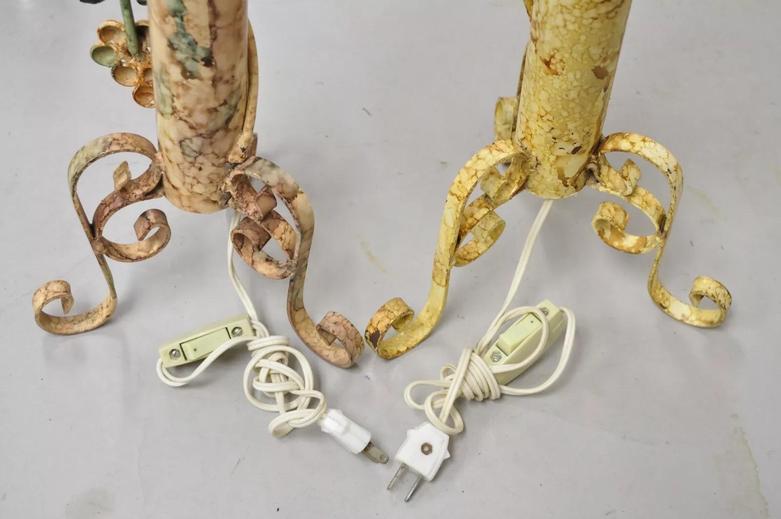 Vintage French Country Painted Metal Grapevine & Floral Form Table Lamps- a Pair For Sale 4