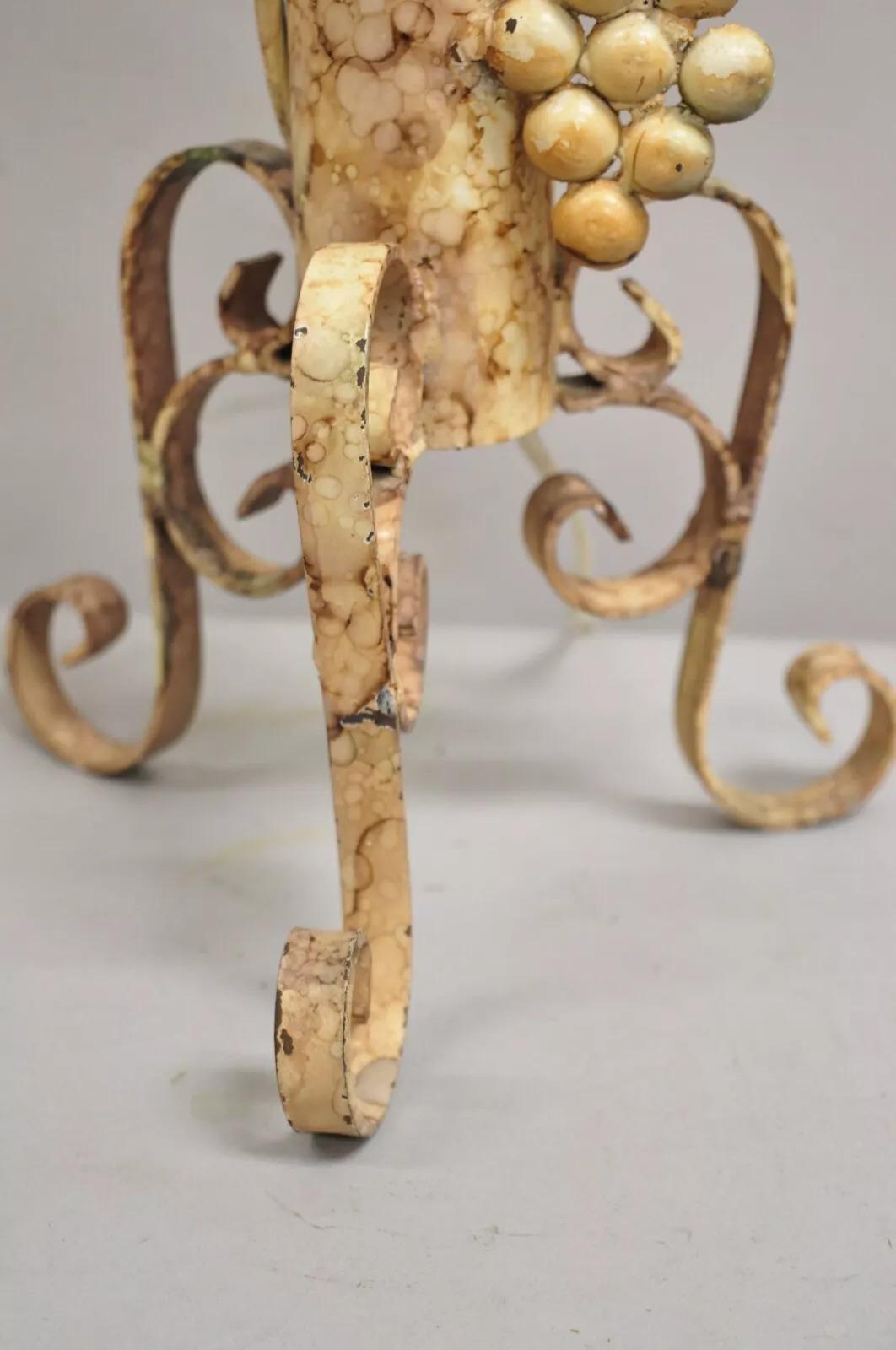 Vintage French Country Painted Metal Grapevine & Floral Form Table Lamps- a Pair For Sale 5