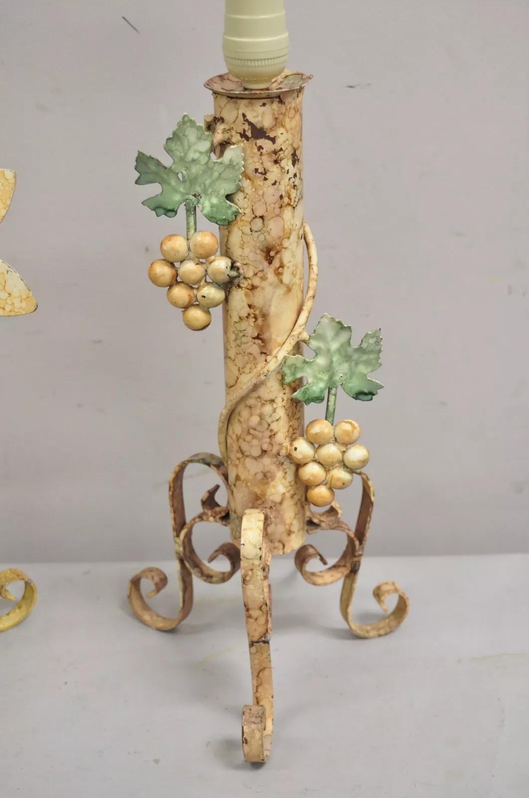 Unknown Vintage French Country Painted Metal Grapevine & Floral Form Table Lamps- a Pair For Sale