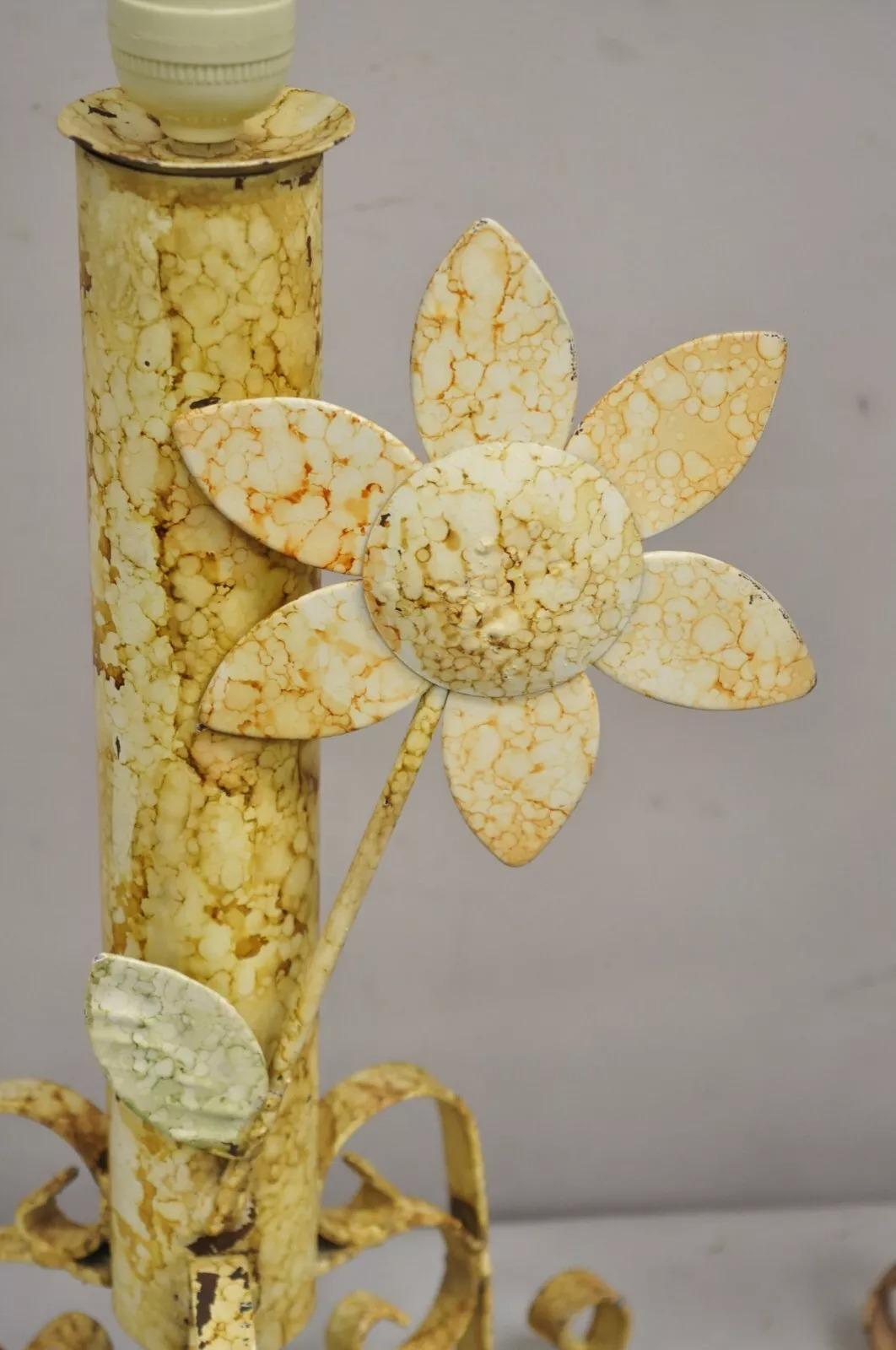 20th Century Vintage French Country Painted Metal Grapevine & Floral Form Table Lamps- a Pair For Sale