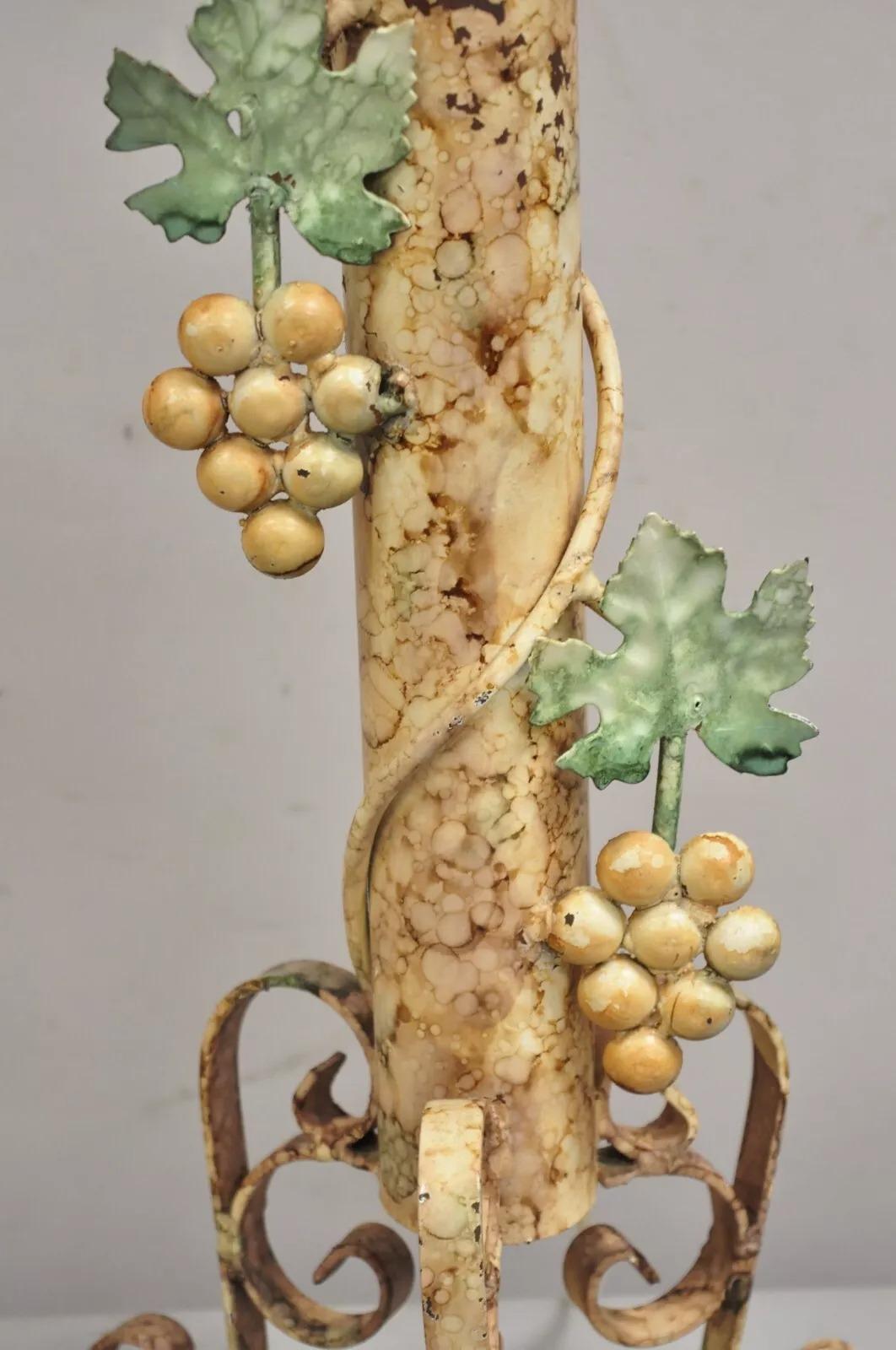 Vintage French Country Painted Metal Grapevine & Floral Form Table Lamps- a Pair For Sale 2