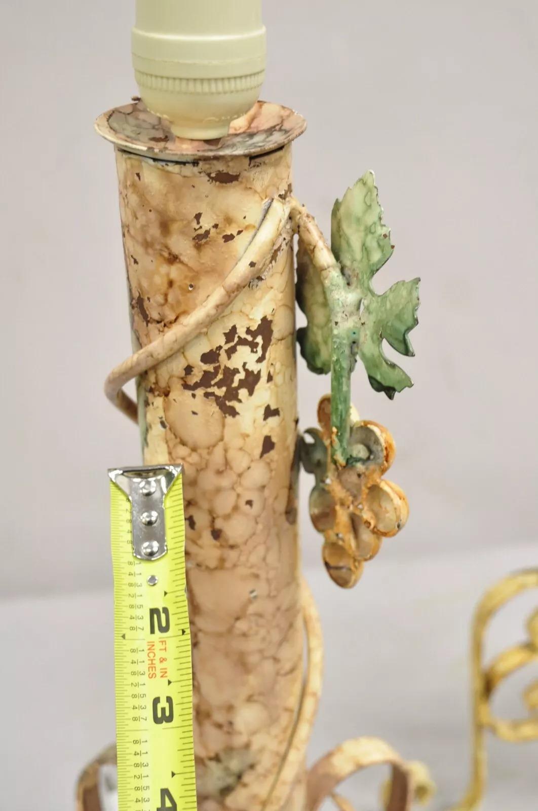 Vintage French Country Painted Metal Grapevine & Floral Form Table Lamps- a Pair For Sale 3