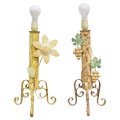 Vintage French Country Painted Metal Grapevine & Floral Form Table Lamps- a Pair