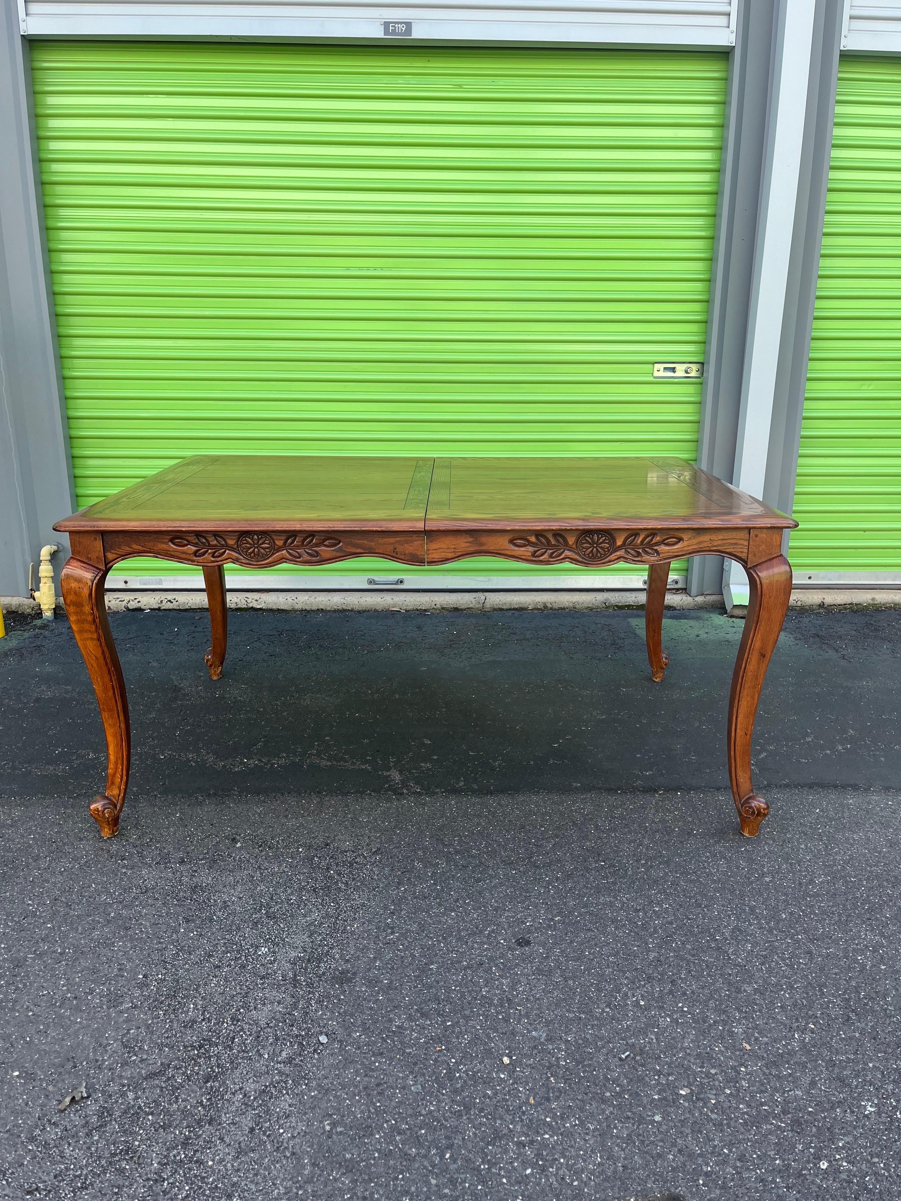 French Provincial Vintage French Country Parquet Expandable Dining Table