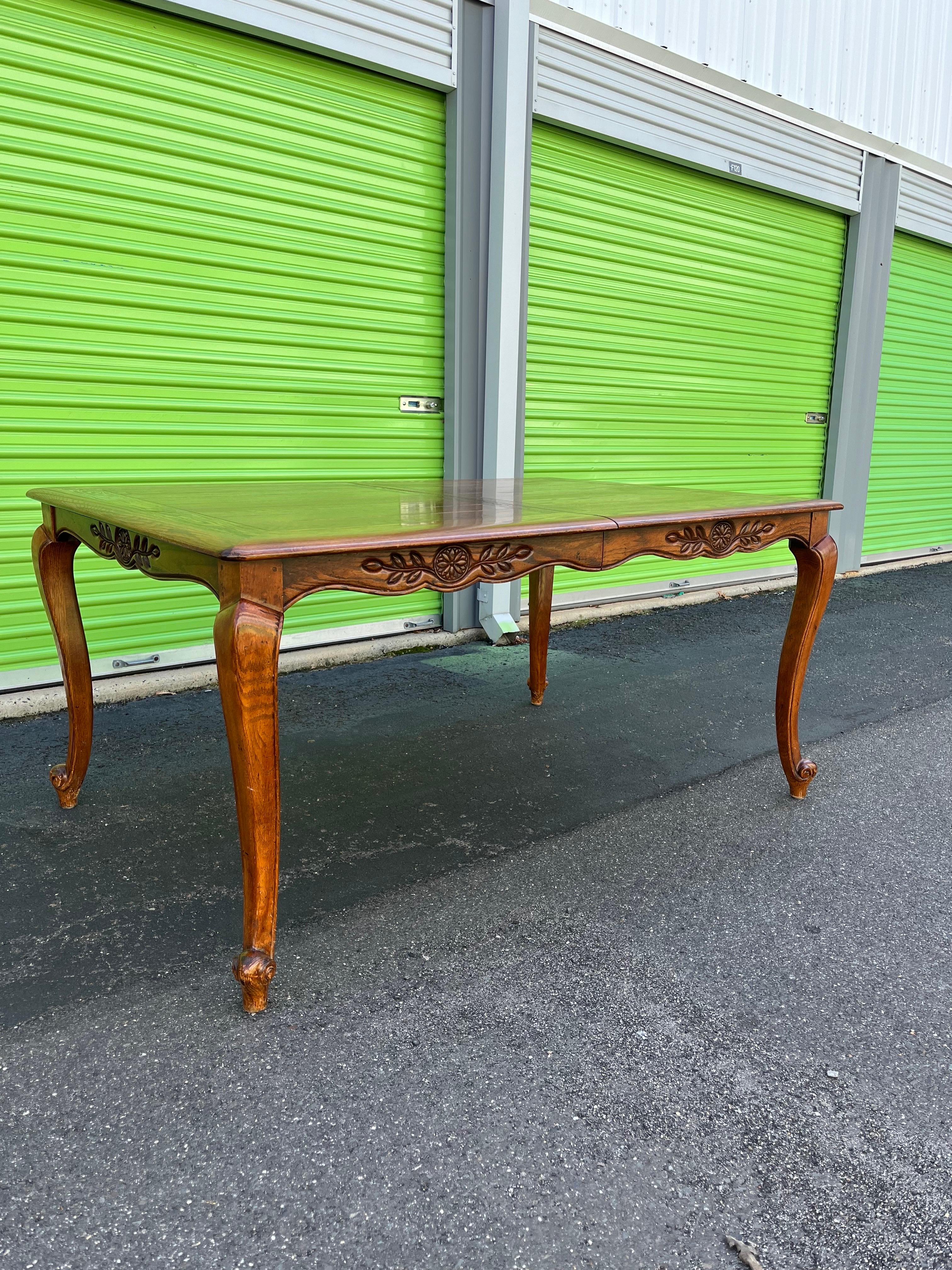 Vintage French Country Parquet Expandable Dining Table 1