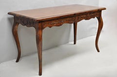 Vintage French Country Pine Wood Distress Floral Carved 1 Drawer Writing Desk