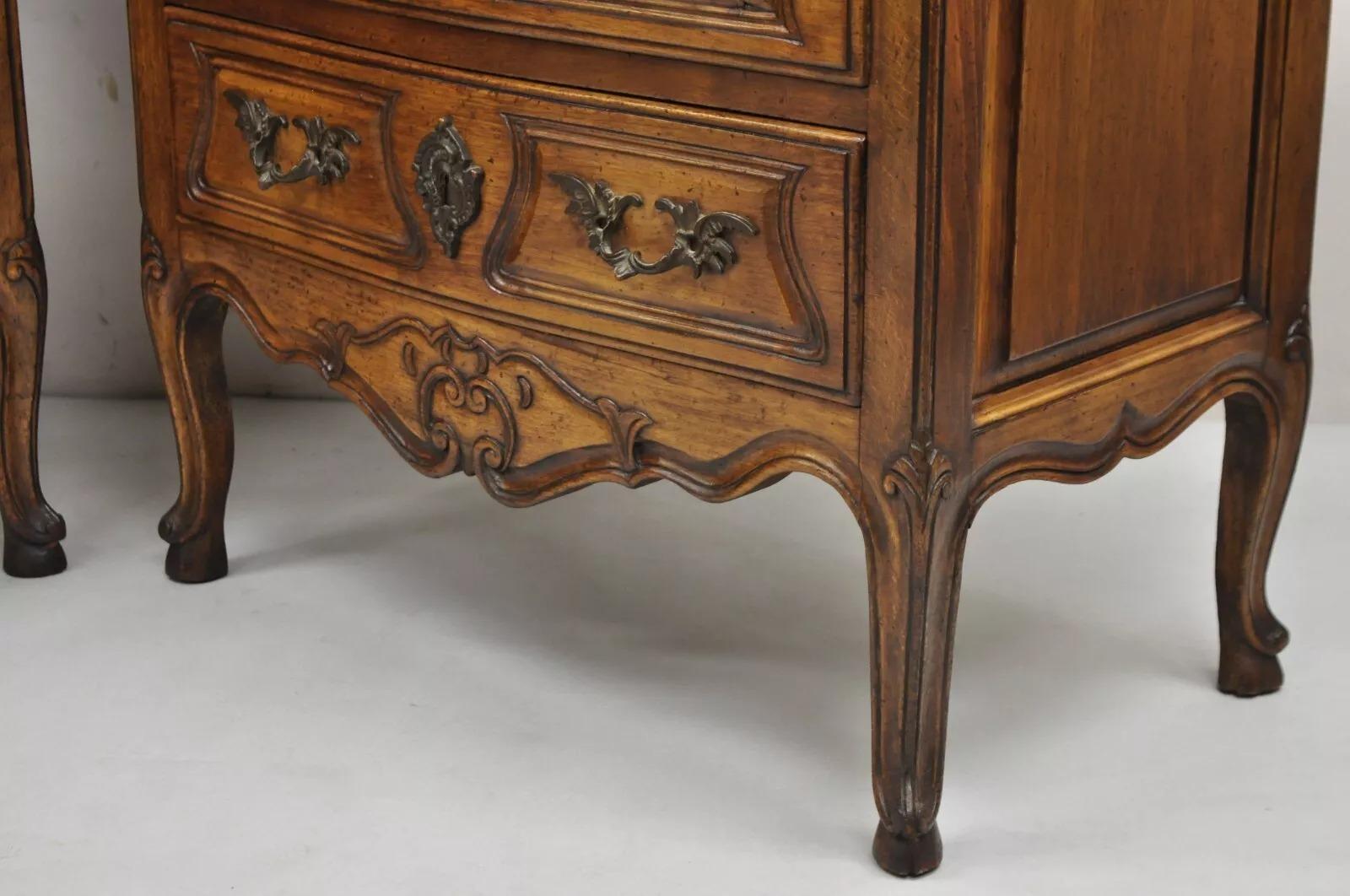 Vintage French Country Provincial Carved Walnut Italian Nightstands - a Pair 4