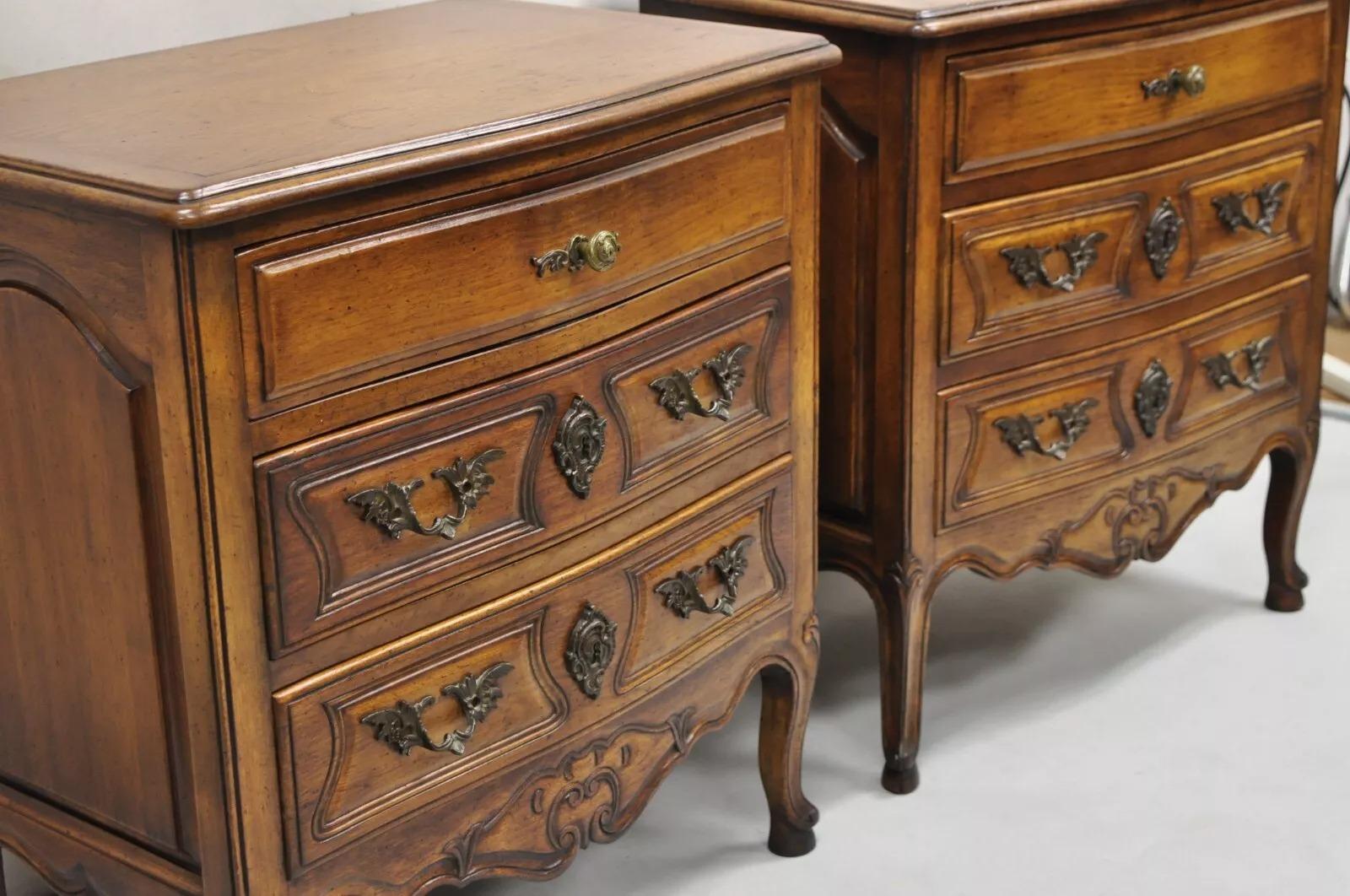 Other Vintage French Country Provincial Carved Walnut Italian Nightstands - a Pair