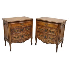 Vintage French Country Provincial Carved Walnut Italian Nightstands - a Pair