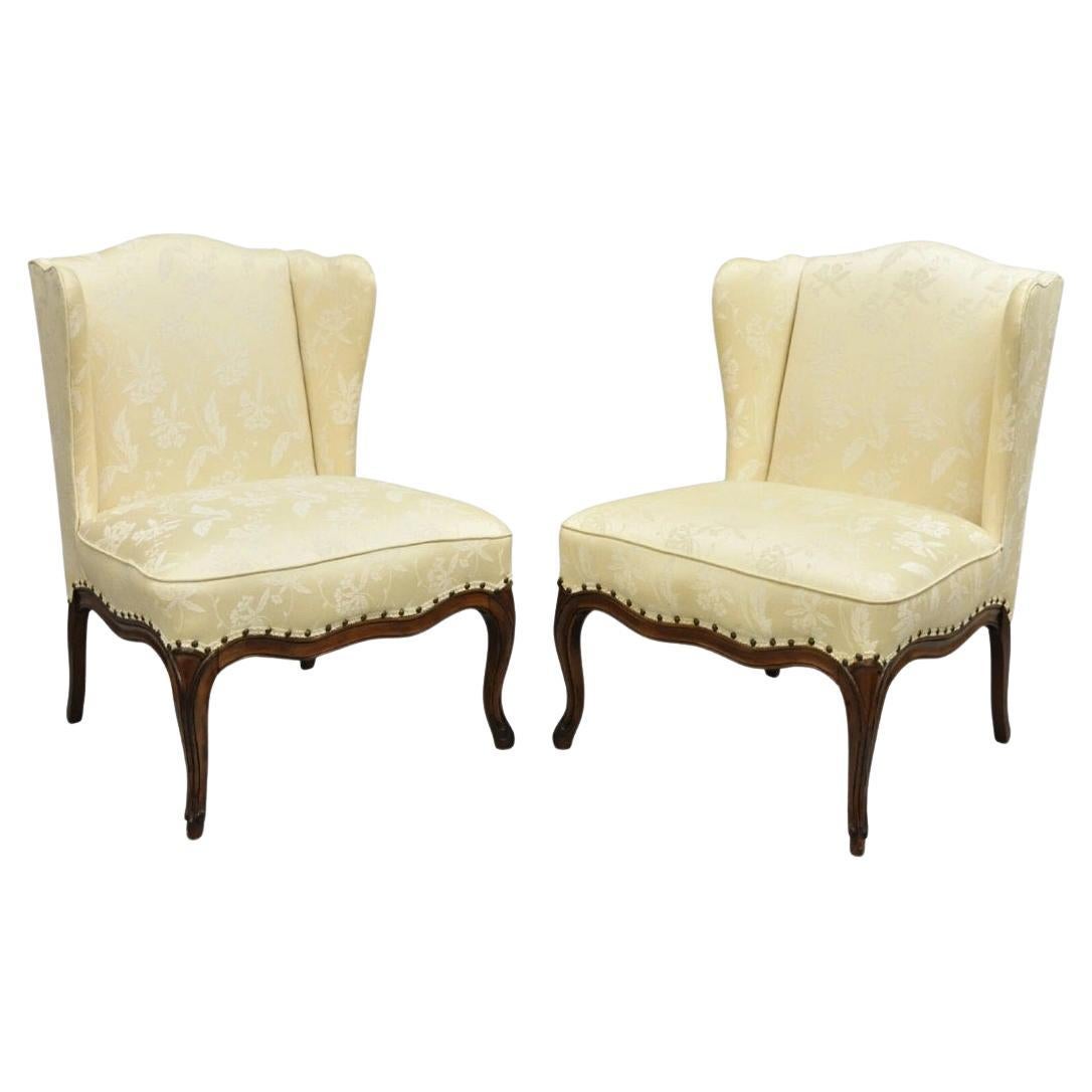 Vintage French Country Provincial Cherry Cabriole Leg Slipper Lounge Chair Pair