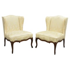 Vintage French Country Provincial Cherry Cabriole Leg Slipper Lounge Chair Pair