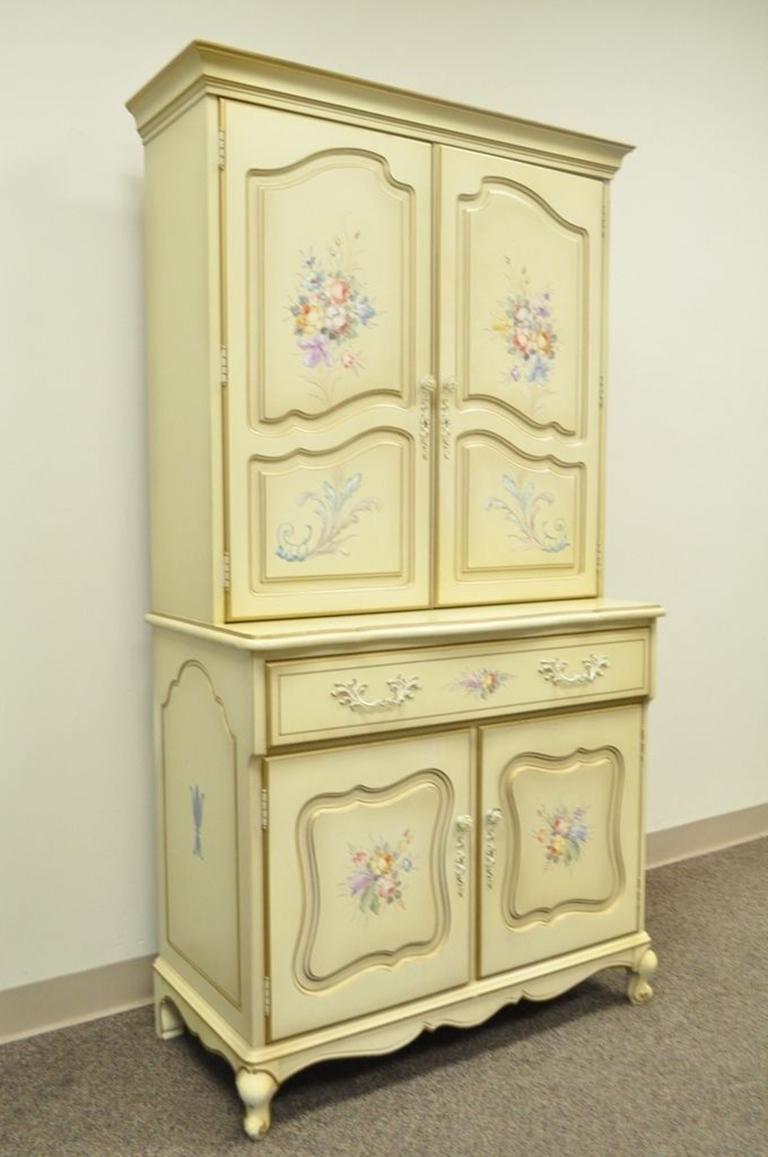 Vintage French Country Provincial Floral Painted Liquor Bar Cocktail Cabinet 2