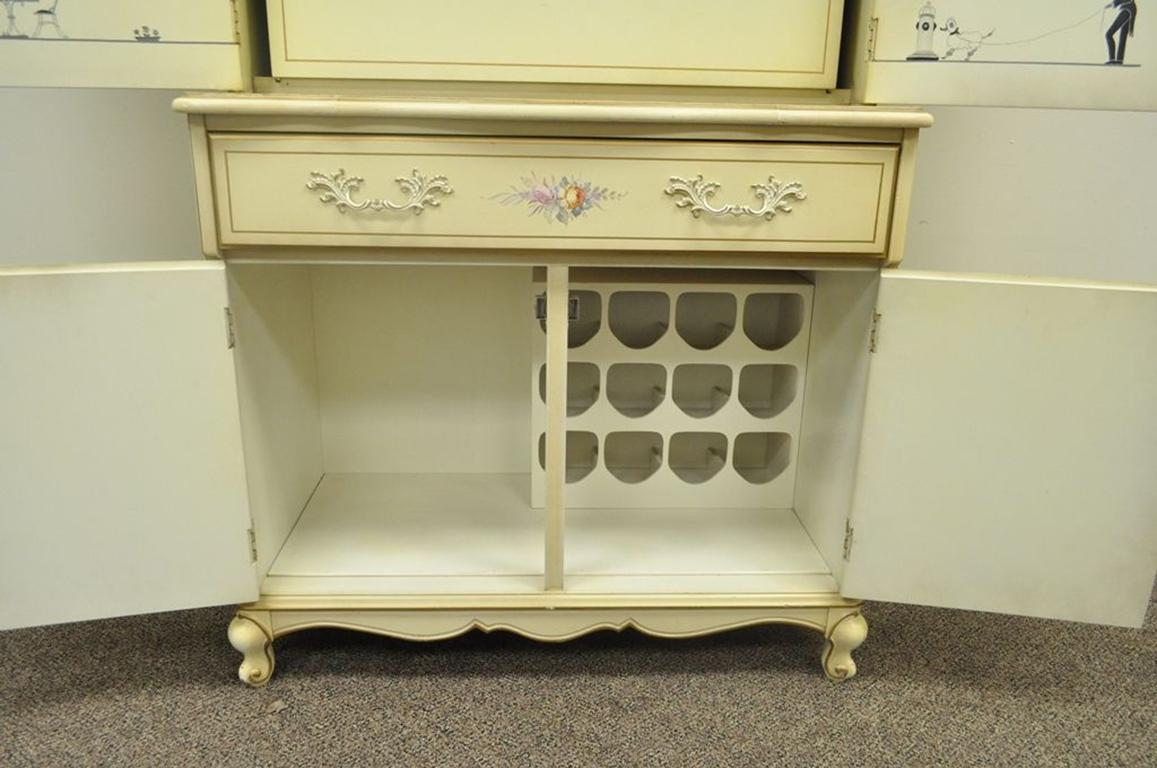 Vintage French Country Provincial Floral Painted Liquor Bar Cocktail Cabinet