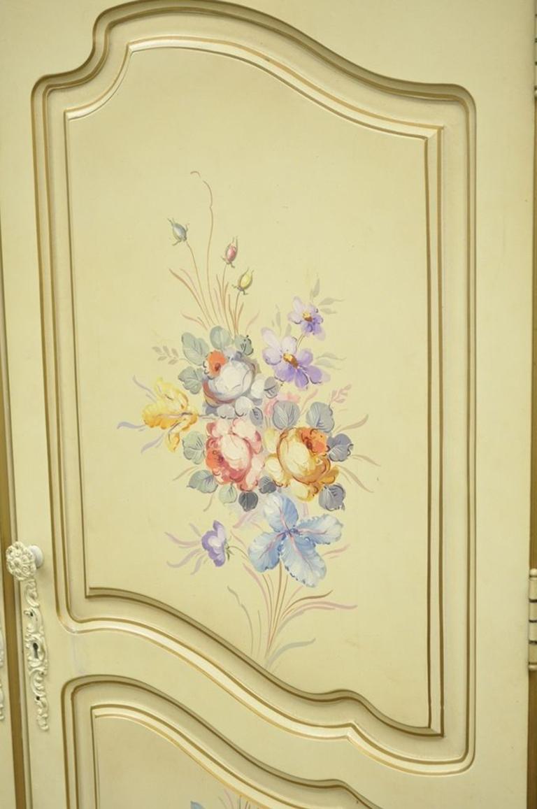 French Provincial Vintage French Country Provincial Floral Painted Liquor Bar Cocktail Cabinet