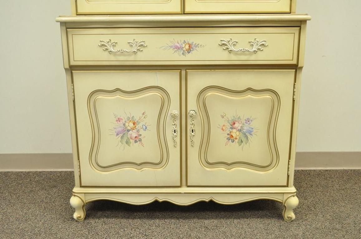Late 20th Century Vintage French Country Provincial Floral Painted Liquor Bar Cocktail Cabinet
