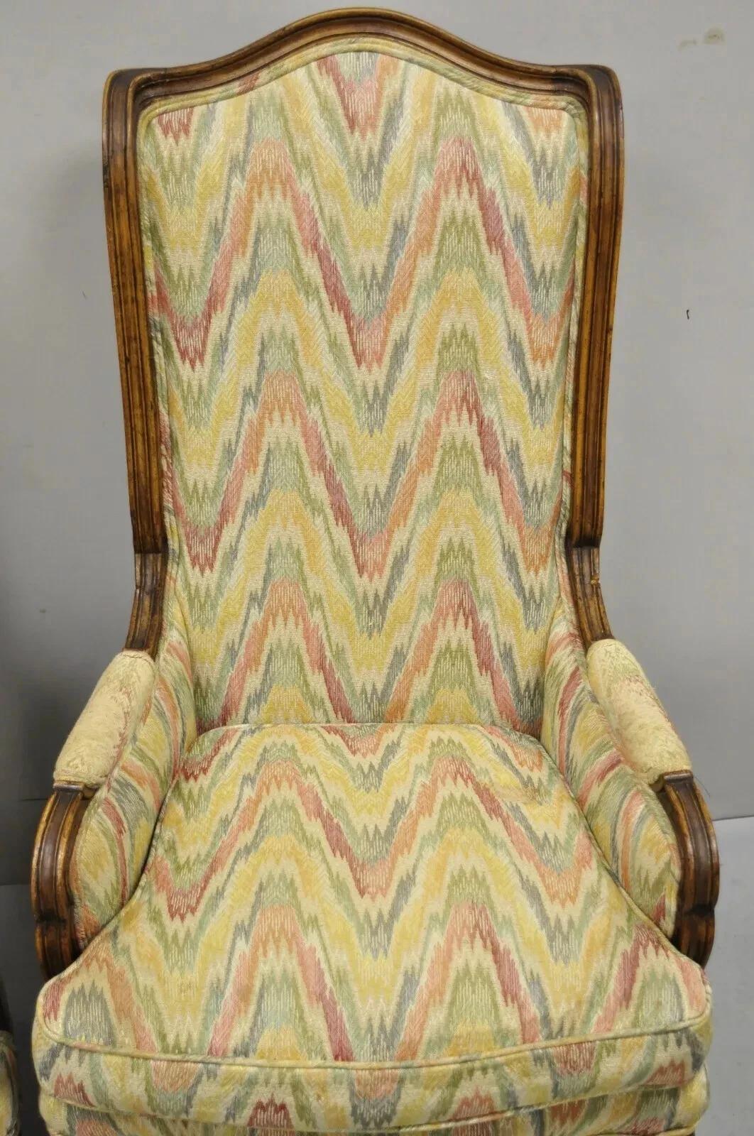 Provincial français Vintage French Country Provincial High Back Walnut Arm Chairs (A) - a Pair en vente