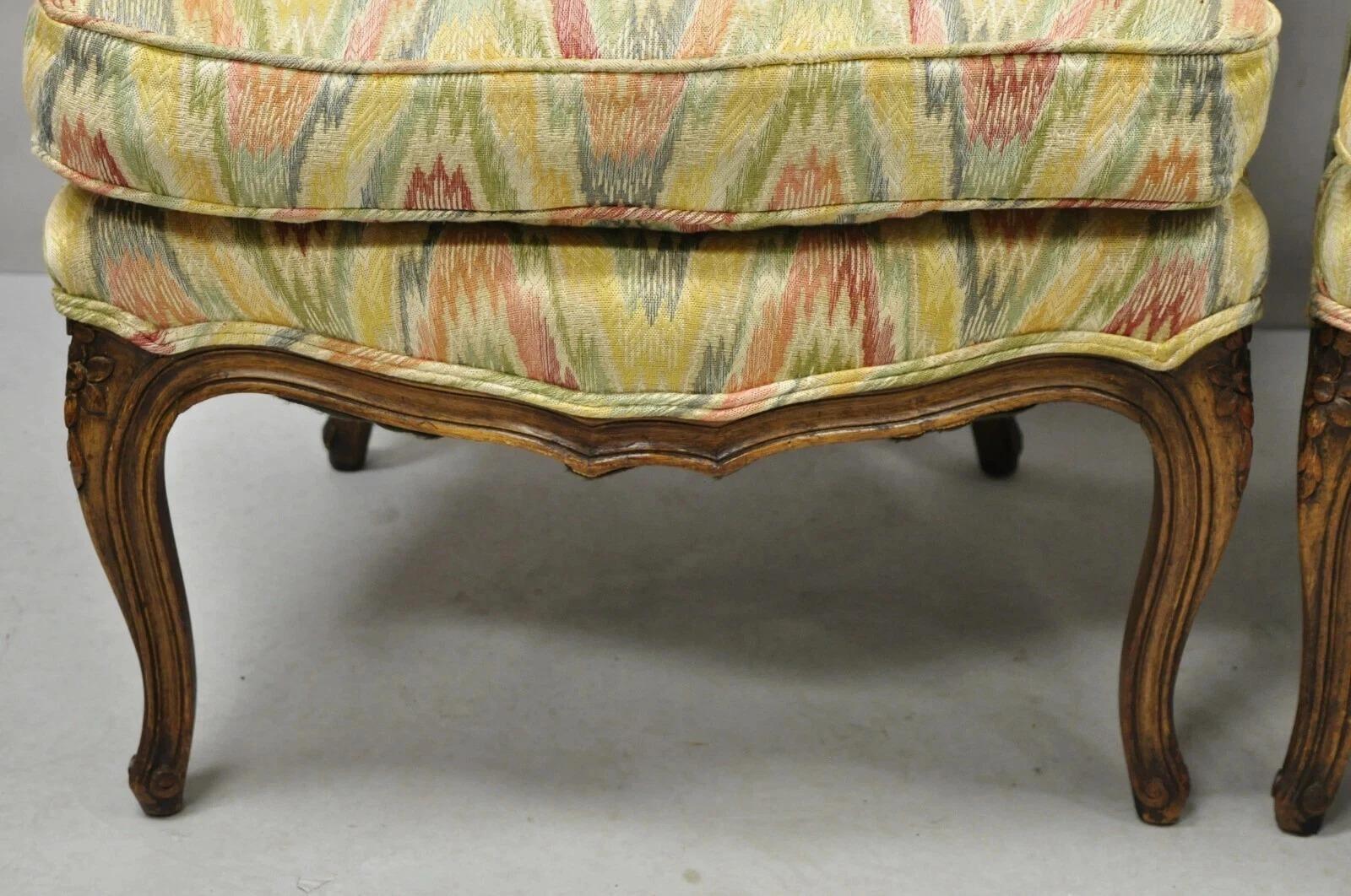 Vintage French Country Provincial High Back Walnut Arm Chairs (A) - a Pair Bon état - En vente à Philadelphia, PA