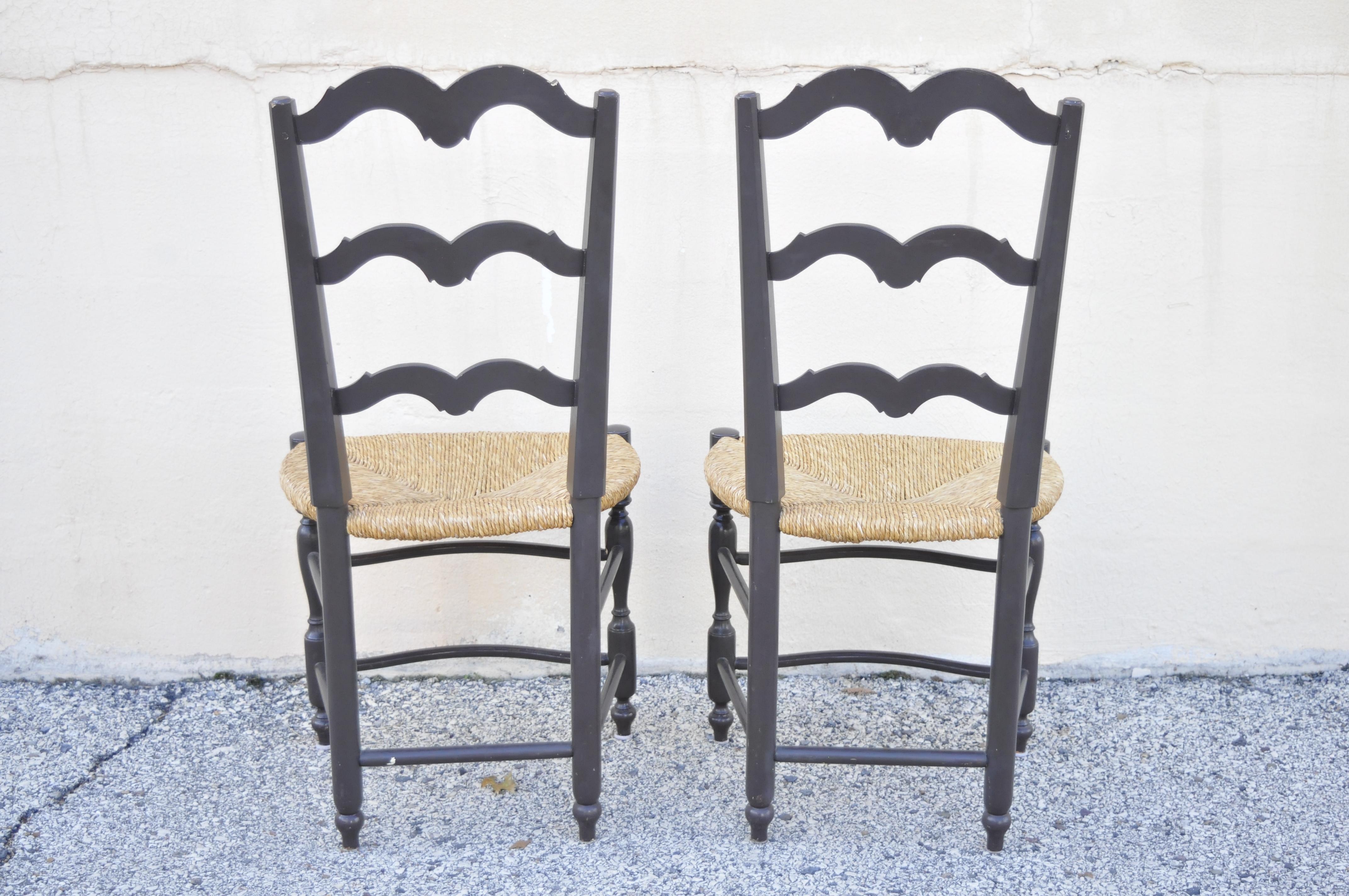 Vintage French Country Provincial Ladder Back Rush Seat Dining Chairs, Set of 6 1