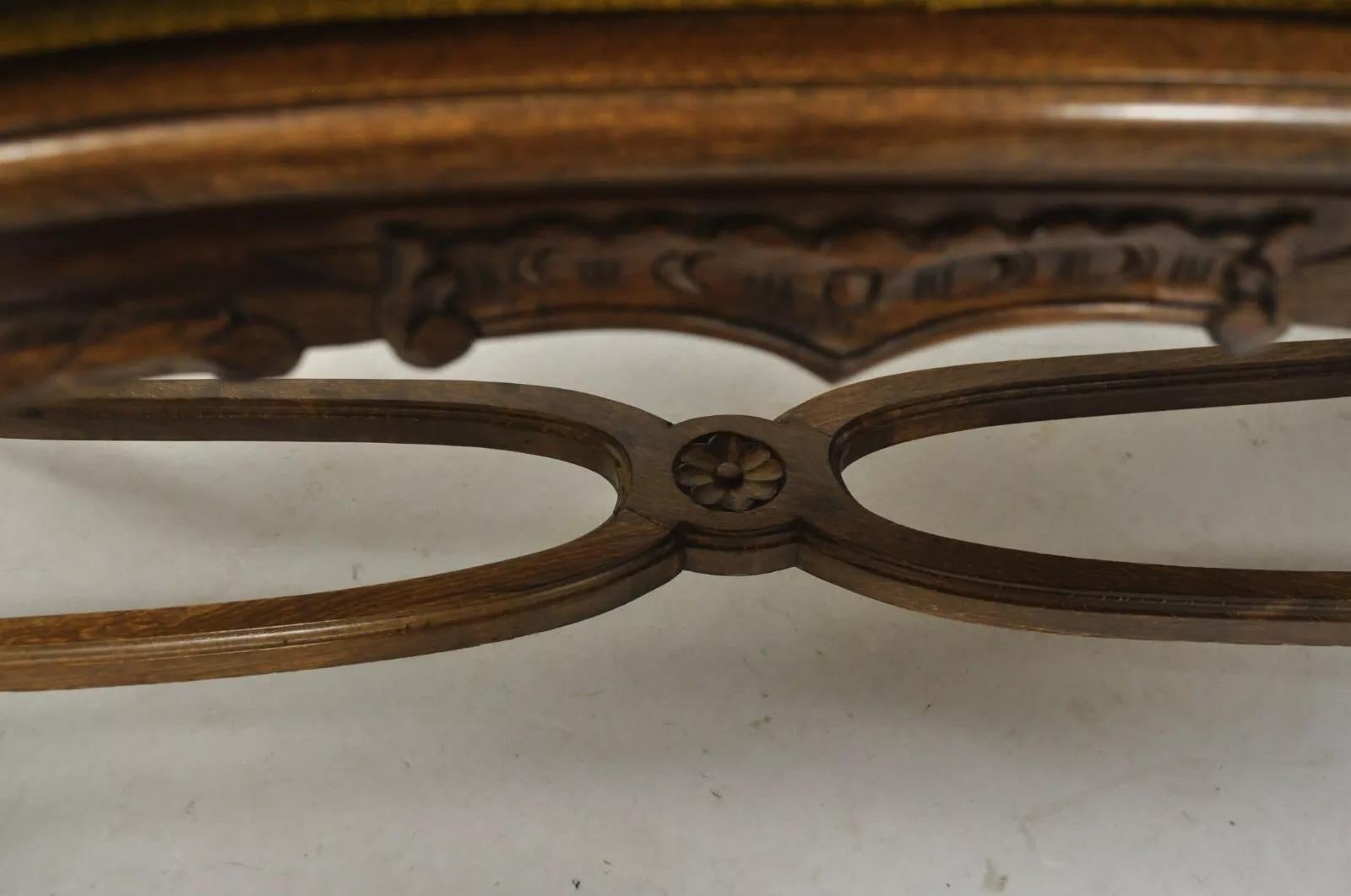 Vintage French Country Provincial Louis XV Style Carved Wood Cane Bench Settee For Sale 5