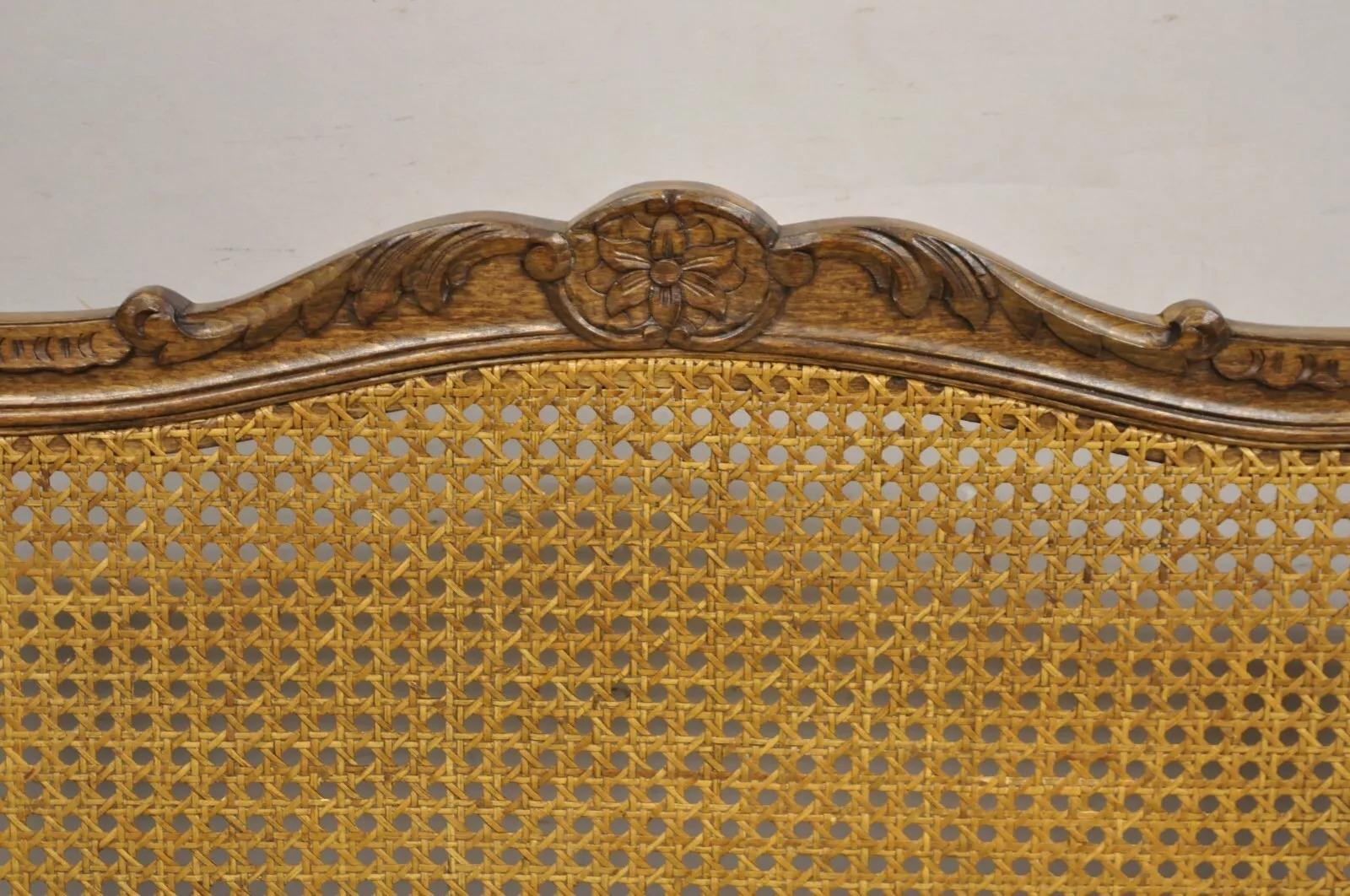 Other Vintage French Country Provincial Louis XV Style Carved Wood Cane Bench Settee For Sale
