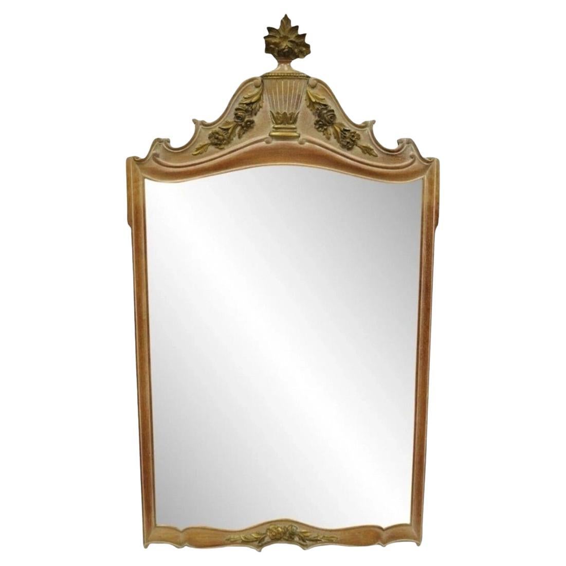 Specchio da parete con urna in legno intagliato in stile Luigi XV, vintage French Country Provinciale