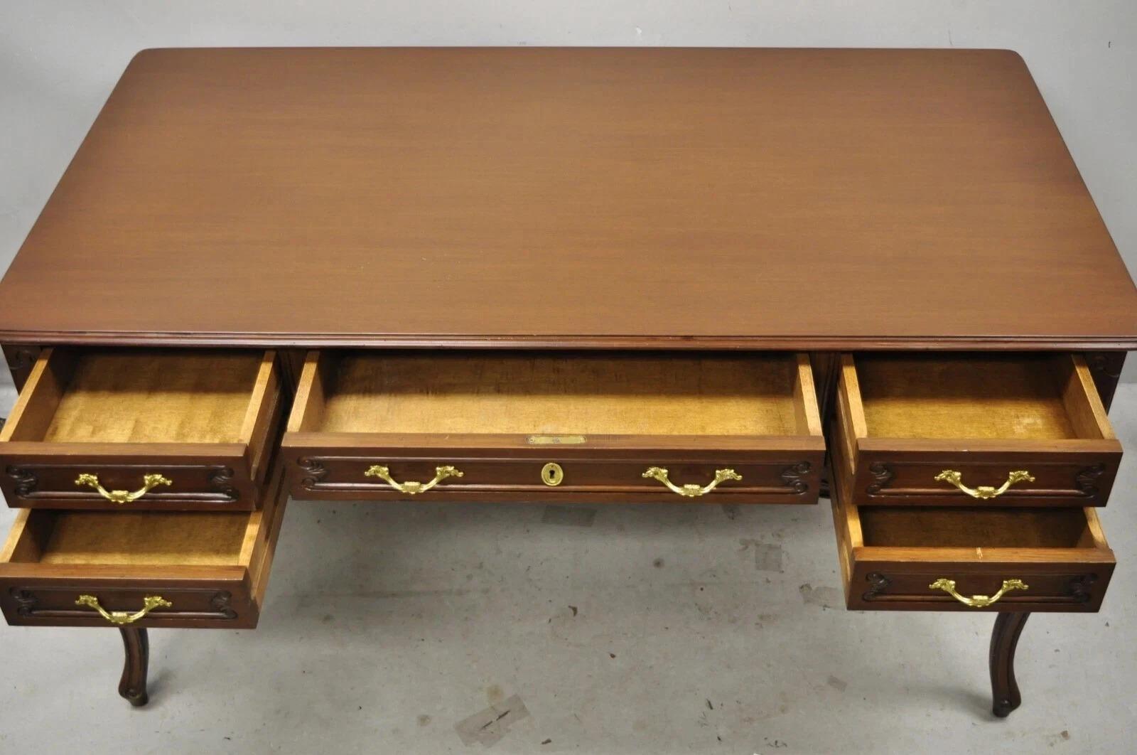 Glass Vintage French Country Provincial Louis XV Style Walnut Office Writing Desk For Sale
