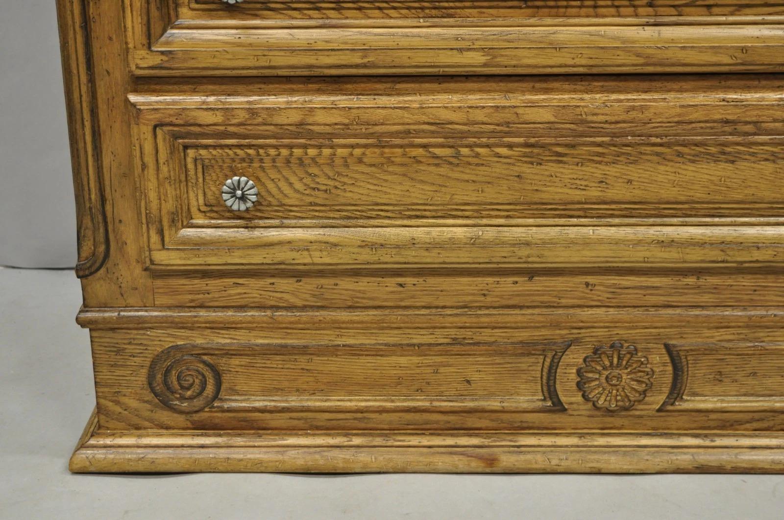 20th Century Vintage French Country Provincial Oak Wood 3 Drawer Bachelor Chest Commode Pair For Sale