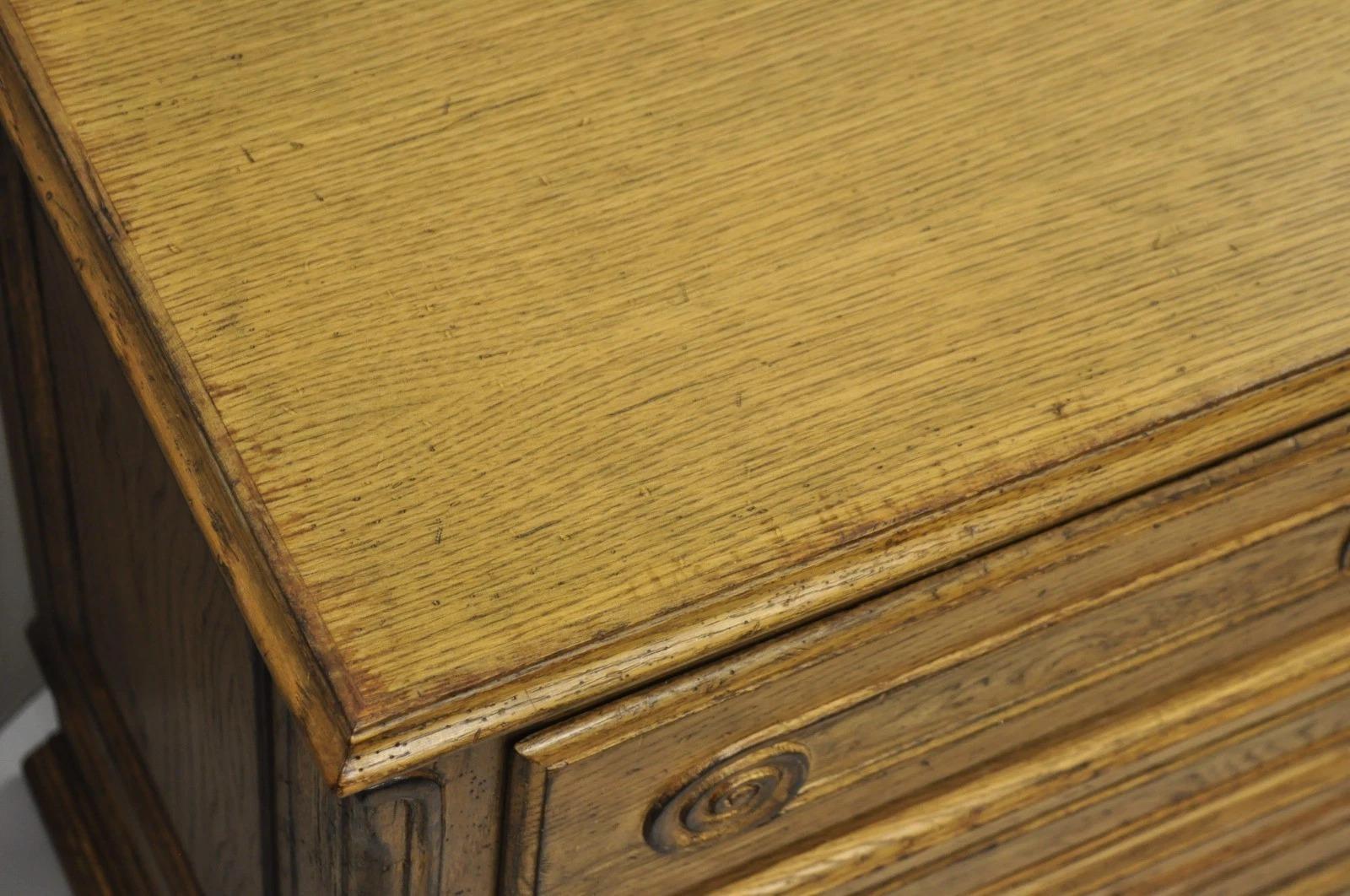 Vintage French Country Provincial Oak Wood 3 Drawer Bachelor Chest Commode Pair For Sale 1