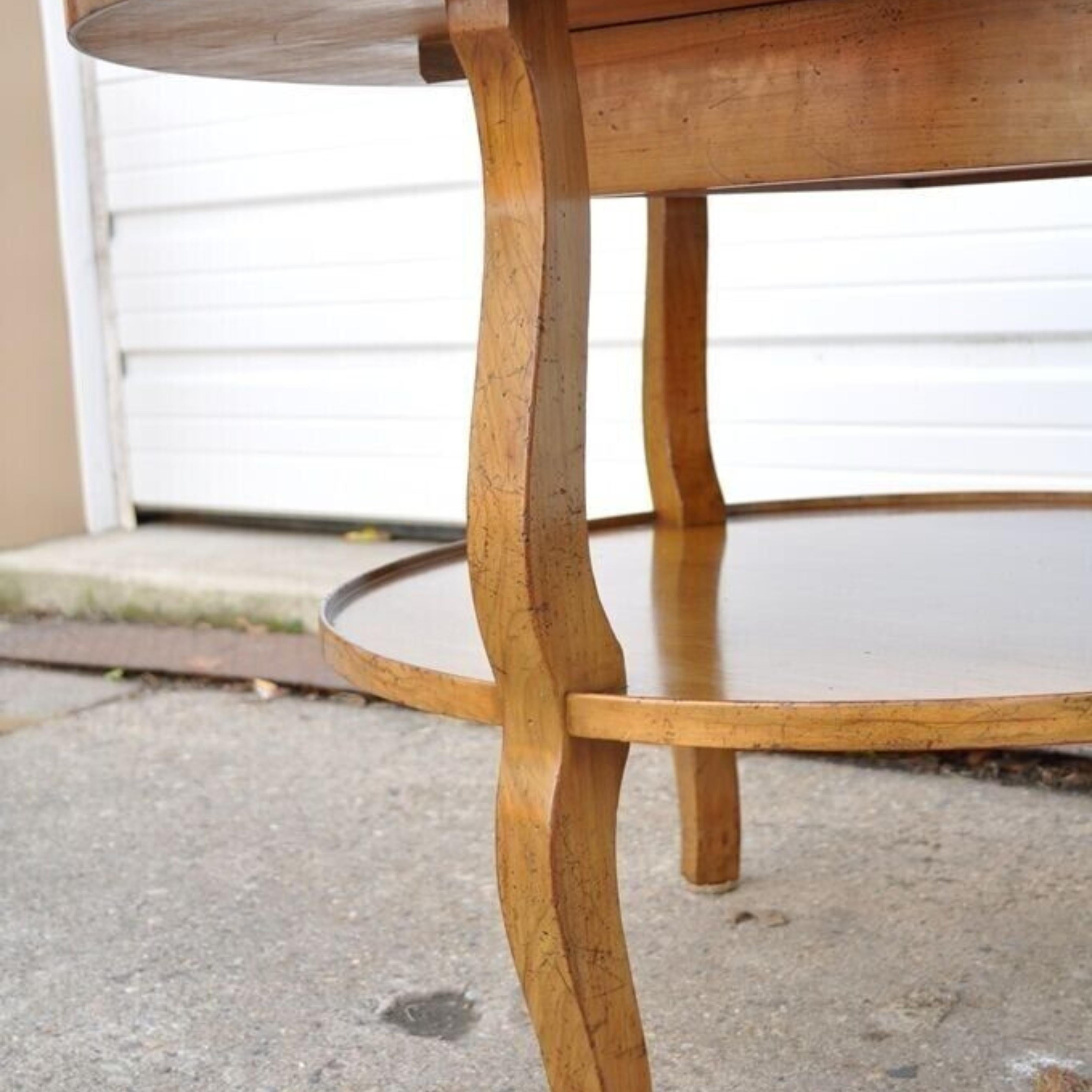 Wood Vintage French Country Provincial Round Cherry Occasional Side Table w/ Drawer For Sale