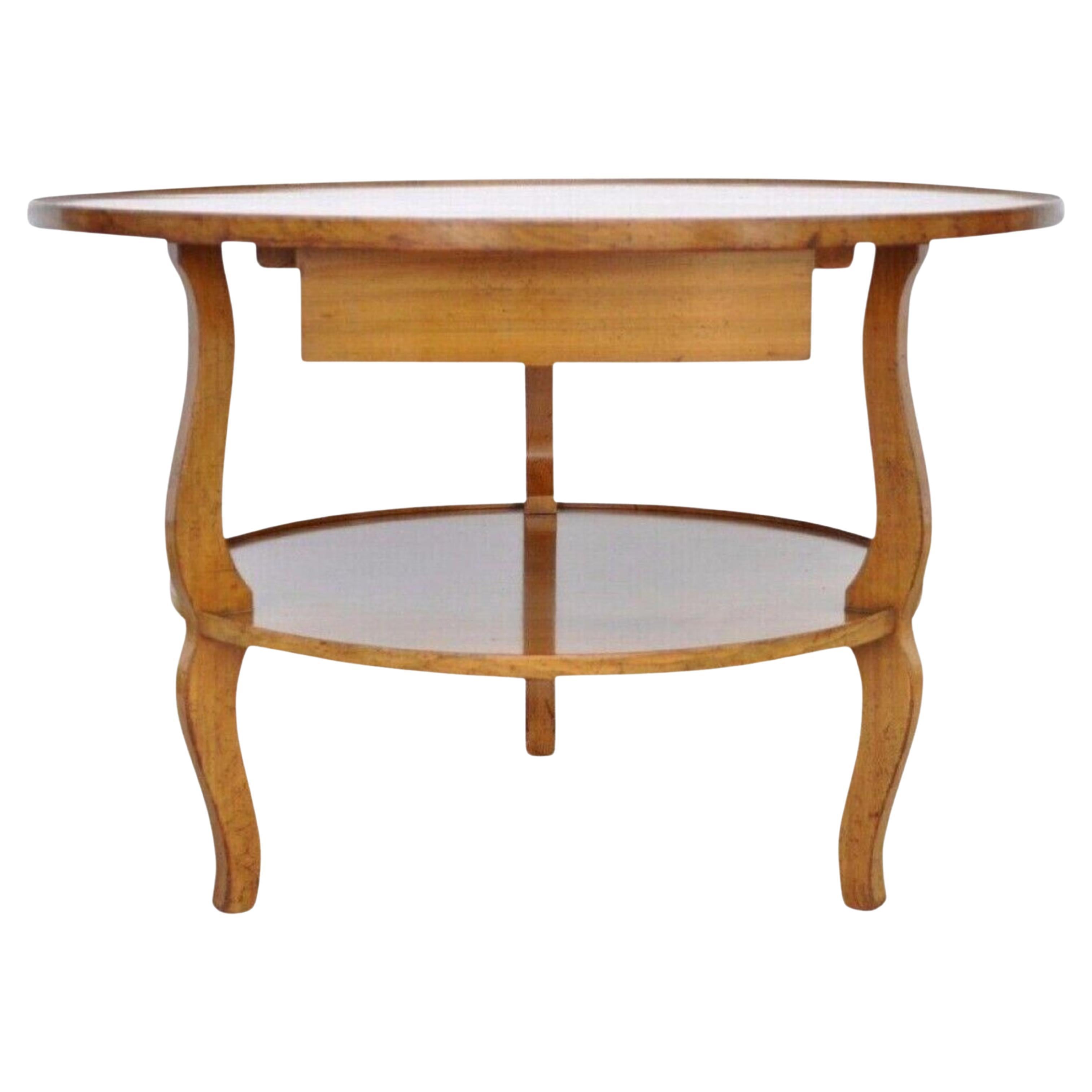 Vintage French Country Provincial Round Cherry Occasional Side Table w/ Drawer For Sale