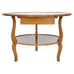 Retro French Country Provincial Round Cherry Occasional Side Table w/ Drawer