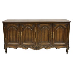 Retro French Country Provincial Style Carved Walnut 4 Door Sideboard Credenza