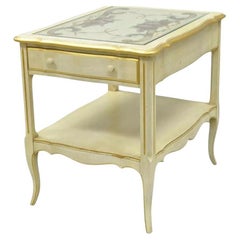 Vintage French Country Provincial Style Floral Painted Cream 1 Drawer End Table