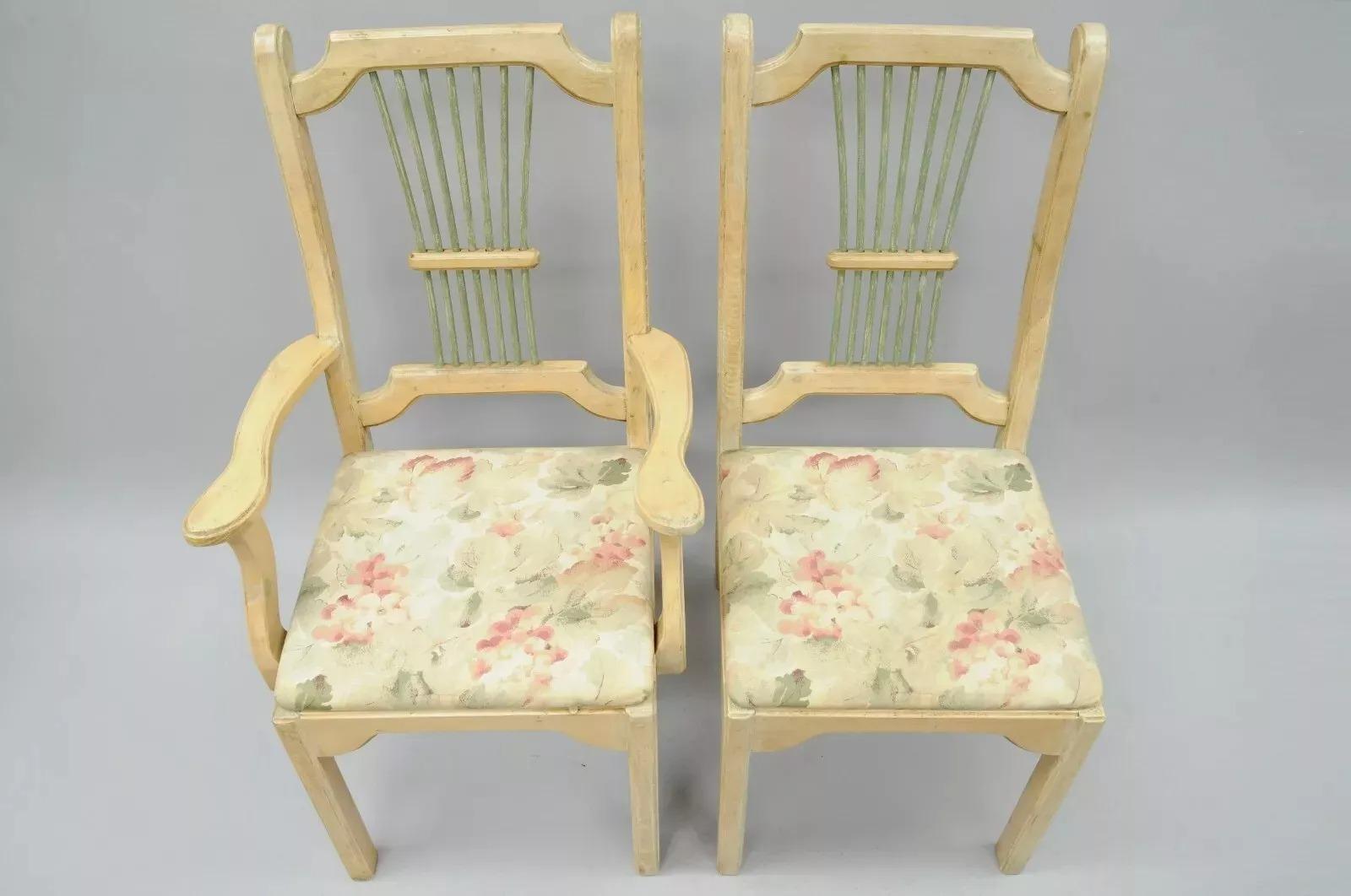 Vintage French Country Provincial Style Solid Wood Dining Room Chairs - Set of 6 For Sale 2