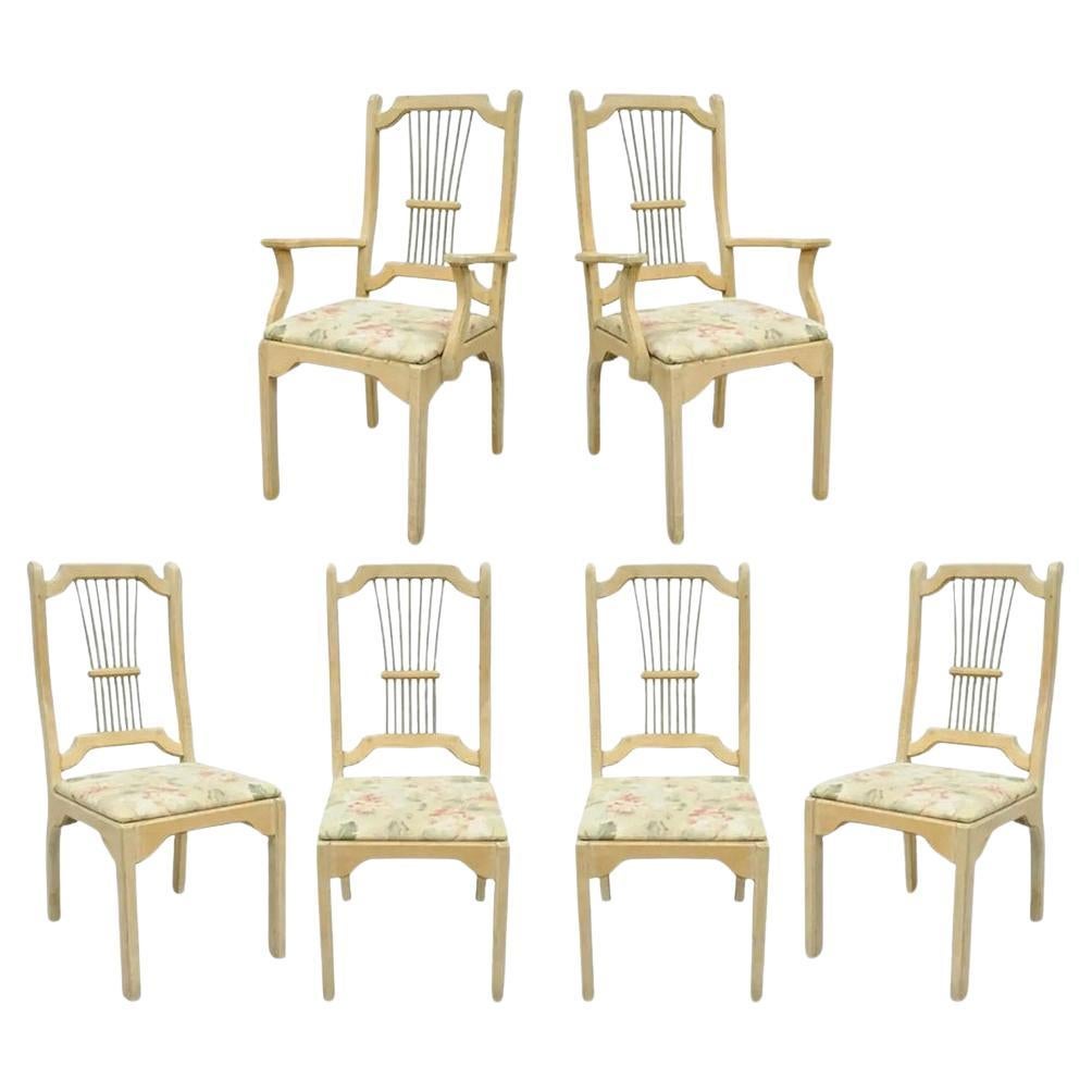 Vintage French Country Provincial Style Solid Wood Dining Room Chairs - Set of 6