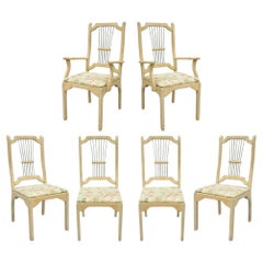 Vintage French Country Provincial Style Solid Wood Dining Room Chairs - Set of 6