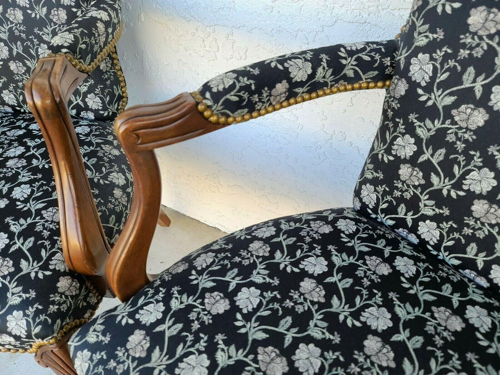 Vintage French Country Provincial Walnut Fauteuil Armchairs, a Pair For Sale 5