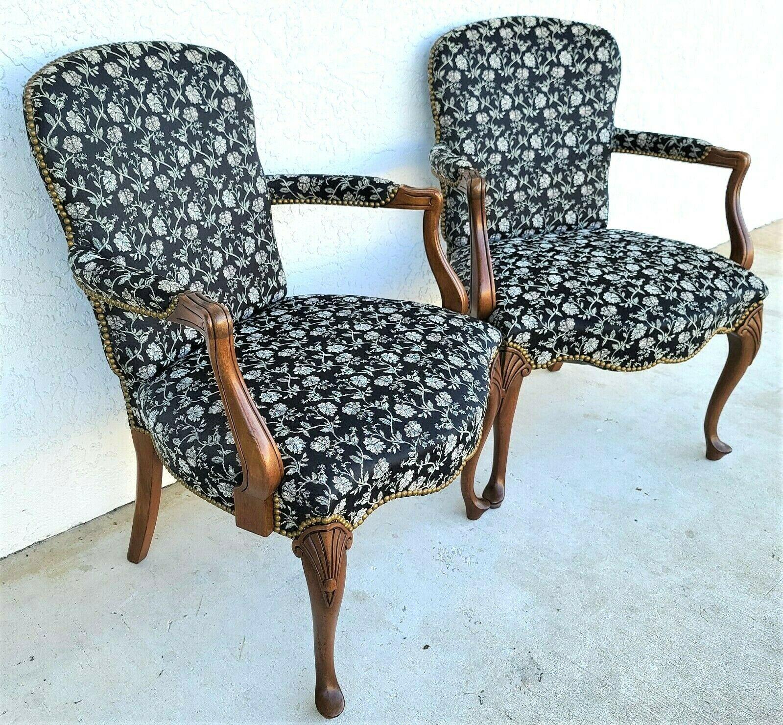 French Provincial Vintage French Country Provincial Walnut Fauteuil Armchairs, a Pair For Sale