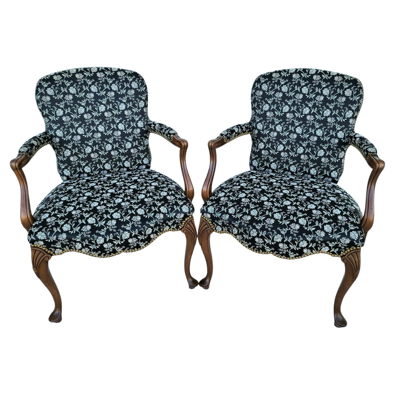 Vintage French Country Provincial Walnut Fauteuil Armchairs, a Pair For Sale