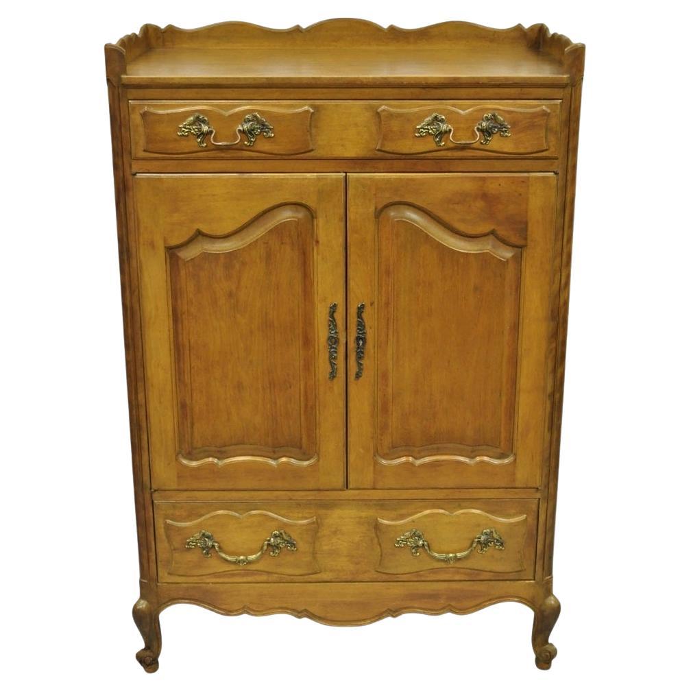 Vintage French Country Provincial Walnut Fruitwood Tall Chest Dresser Cabinet