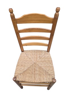 Vintage French Country Rush Seat Ladder Back Dining Chairs – Set of 4