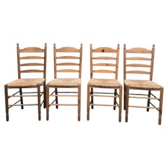 Vintage French Country Rush Seat Ladder Back Dining Chairs – Set of 4