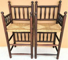 Vintage French Country Rustic Rush Seat Bar Stools