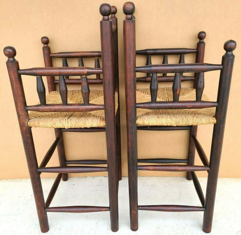 Vintage French Country Rustic Rush Seat Bar Stools For Sale at 1stDibs